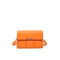 Fashionable bright orange crossbody bag with textured square pattern and silver metal buckle - Orange