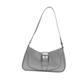 Metallic silver hobo shoulder bag with a sleek crescent shape and metal square buckle - Silver