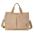 Borsa tote in velluto a coste beige con ampie tasche e tracolla regolabile - Cachi