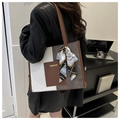 Bolso tote retro en blanco marrón y gris con pañuelo de seda decorativo elegante - Patchwork Blanco Marrón y Gris