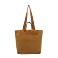 Borsa tote in velluto a coste marrone con finiture in pelle e tracolla regolabile - Marrone