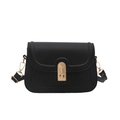 Minimalist black leather crossbody bag with vintage gold buckle and adjustable strap - Black
