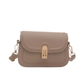 Elegant beige square shoulder bag with U-shaped stitching and gold rectangle buckle - Khaki