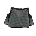Funkelnde schwarze Strass-Eimertasche mit breitem Zickzack-Schultergurt und Metallnieten - Bunt