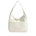 Minimalist creamy white large hobo shoulder bag with a glossy faux leather finish - Off White