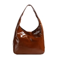 Brown glossy PU leather hobo shoulder bag with minimalist large capacity design - Brown