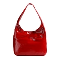 Minimalist bright red patent leather hobo bag with large capacity and fixed wide shoulder strap - Red