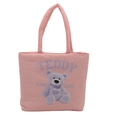 Roze gewatteerde shopper met teddybeer illustratie en zachte gevoerde handvatten - Roze