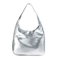 Large silver metallic tote bag with wide shoulder strap for casual daily use - Silver