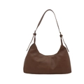 Retro dark brown faux leather baguette bag with pleated texture and adjustable strap - Khaki
