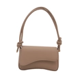 Bolso baguette minimalista de cuero caqui con correa anudada y solapa asimétrica moderna - Caqui