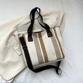 Borsa tote a righe minimalista con spalline marroni e grande capacità per il pendolare - Cachi