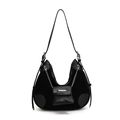 Borsa a secchiello in pelle nera patchwork con catena d'argento e mini pochette - Nero
