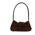 Chic leopard print faux calf hair baguette bag with black ribbon bow and shoulder strap - Leopard Brown
