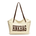 Cremeweiße große Tragetasche mit braunen Trägern und HNKBAG Buchstaben-Design - Weiß