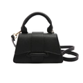 Mini black lychee pattern crossbody handbag with gold hardware and trapezoidal silhouette - Black