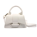 White minimalist trapezoid handbag with litchi texture and top handle in a sleek finish - White