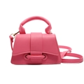 Bright pink minimalist mini square bag with litchi texture leather and top handle - Rose Red
