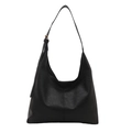 Borsa hobo minimalista in pelle PU nera con tracolla regolabile su sfondo bianco neutro - Nero
