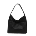 Retro black woven large capacity tote bag with minimalist shoulder hobo silhouette - Black