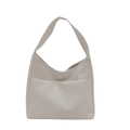 Minimalist cream woven texture hobo shoulder bag with large capacity for women - White