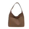 Coffee brown woven hobo tote bag in minimalist crescent shape with a wide shoulder strap - Khaki