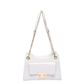Glossy white square shoulder bag with gold chain strap and metallic buckle - White