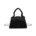 Chique zwarte mini crossbodytas met lychee-textuur en zilveren kralenketting riem - Zwart