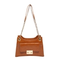 Fashionable brown faux leather square bag with gold chain strap and metallic buckle - Brown