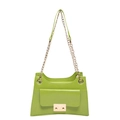 Fashionable grass green structured square bag with gold chain strap and metal clasp - Green