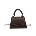 Mini donkerbruine crossbodytas van lychee leer met zilveren kralenketting en handvat - Bruin