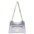 Silver metallic textured square bag with gold chain strap and rectangular clasp - Silver