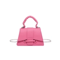 Mini sac bandoulière rose en cuir grainé avec bandoulière chaîne argentée - Rouge Rose