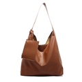Sac cabas rétro marron en similicuir avec bandoulière large et petite pochette - Marron