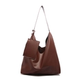 Grand sac fourre-tout minimaliste en cuir marron foncé avec petit porte-monnaie assorti - Marron