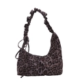 Vintage leopard print hobo bag with unique ruched shoulder strap for winter style - Black