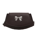Petit sac à bandoulière en cuir marron foncé rétro avec décoration de nœud argenté - Marron