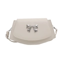 Bolso silla beige minimalista con lazo plateado y correa de hombro ajustable - Blanco