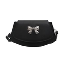 Bolso de hombro tipo silla de montar en cuero PU negro con adorno de lazo plateado - Negro