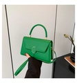 Fashionable bright green textured leather handbag with elegant gold metal buckle - Green