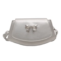 Bolso bandolera plateado chic con lazo metálico 3D y elegante forma semiovalada - Plateado
