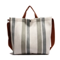 Striped canvas tote bag in grey and white with brown adjustable shoulder straps - Gray