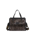 Bolso tote de leopardo elegante con asas negras y correa de hombro con diseño artístico - Marrón