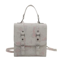 Mini cream backpack with butterfly patterns, silver buckles and top handle on white base - Pink