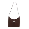 Sac à bandoulière marron foncé en similicuir avec chaîne argentée et boucle métallique - Marron