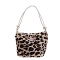 Secchiello in peluche leopardato con ricamo a cane e manici in corda - Cachi
