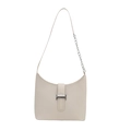 Sac hobo beige chic avec bandoulière en cuir et détails de chaîne en métal argenté - Blanc