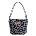 Borsa tote in peluche leopardata con ricamo a cane e spalline blu in corda invernale - Blu
