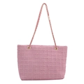 Pink quilted tote bag with golden chain strap and textured fold design for women - Pink