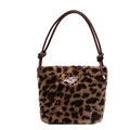 Borsa a secchiello di lusso leopardata in peluche con ricamo agnello e manici marroni - caffè